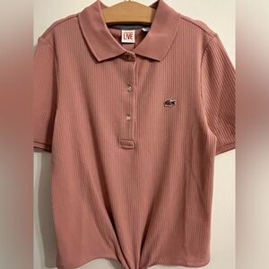 Lacoste Pink Ripped Short Sleeve Polo With Tie Front Size S NWT